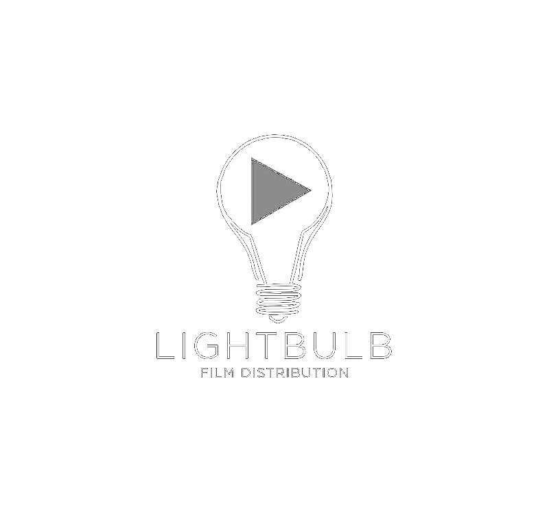 A logo for Lightbulb Film Distribution featuring a white outline of a lightbulb with a play button inside, set against a black background.