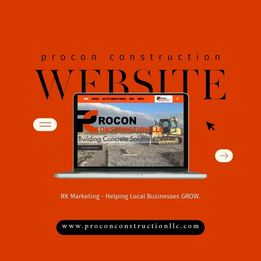 Procon Construction LLC website design displayed on a laptop, featuring concrete pumping services and construction equipment