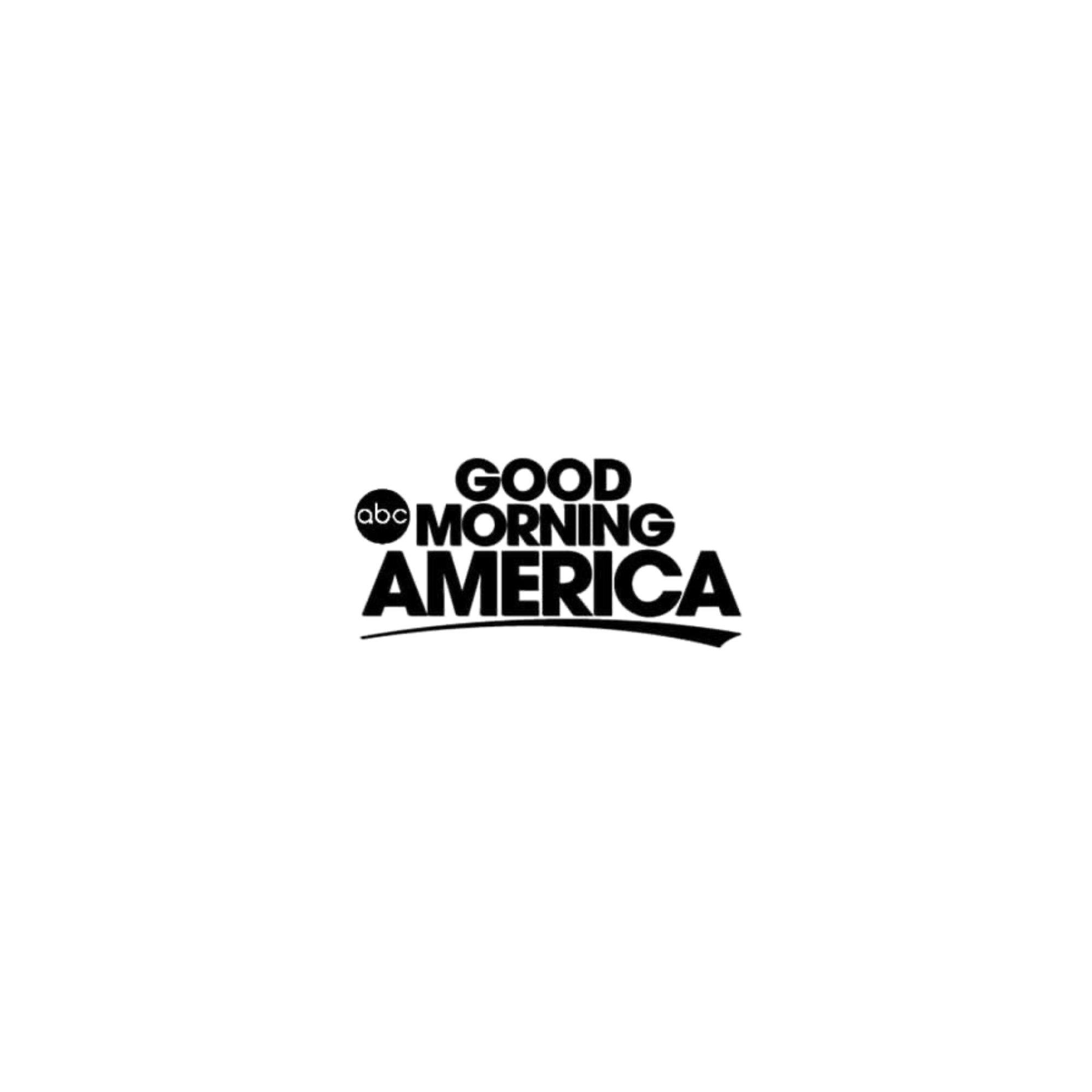 Text graphic with the words 'Good Morning America' in a stylized font, featuring stars and an abstract sunburst or starburst design.