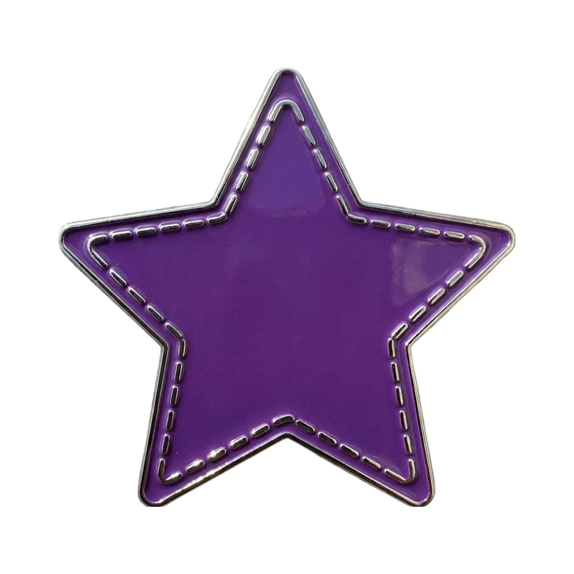 Close-up of a purple neon star sign outlined with white neon lights, set against a black background.