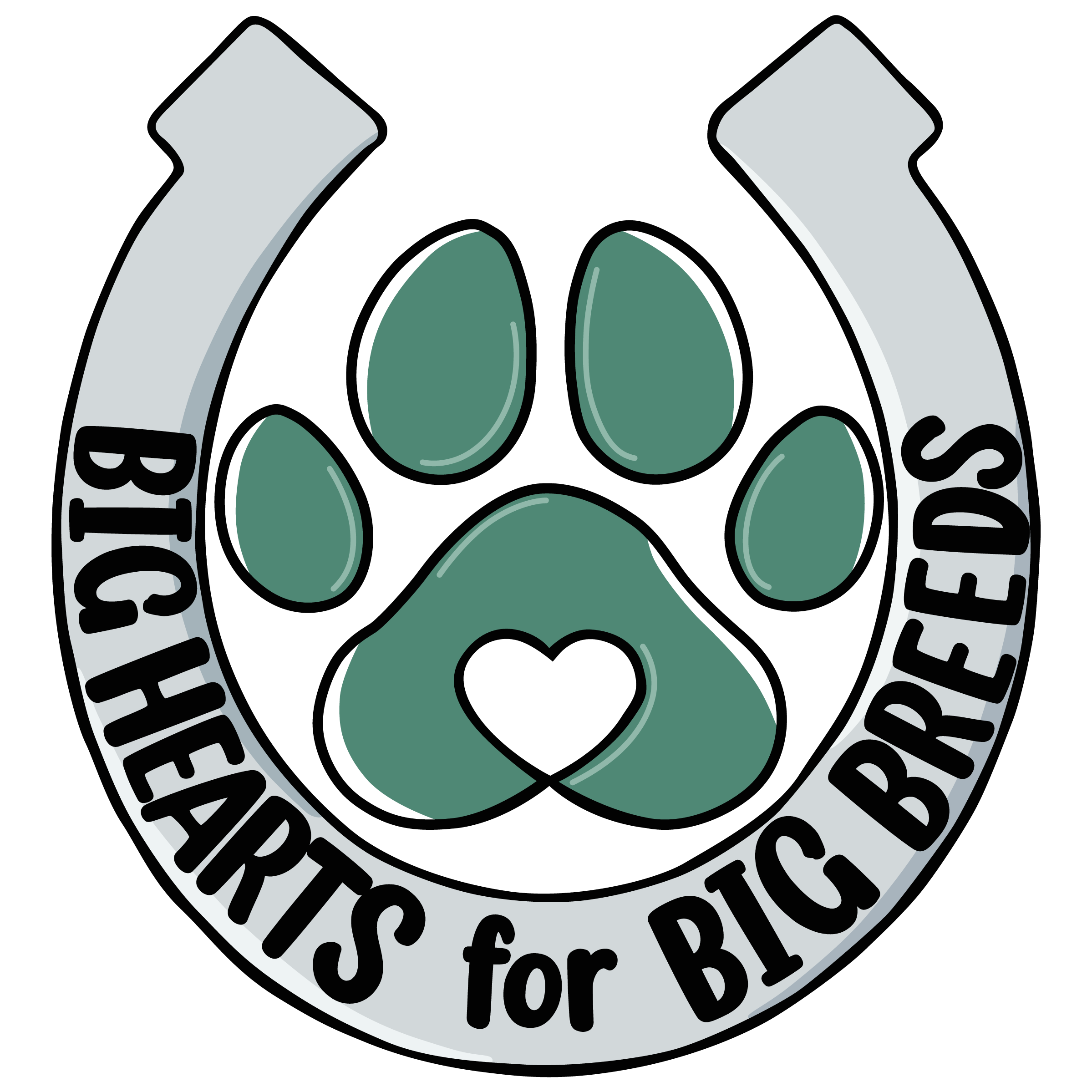 A black circular why card with green paw prints and white text. The paw prints are arranged to look like a bear paw, with the text 'What paw for you?' written around the paw prints.