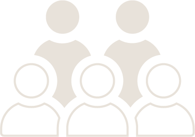 Icon of six human figures arranged in two rows, three in the front and three in the back, representing a group of people.