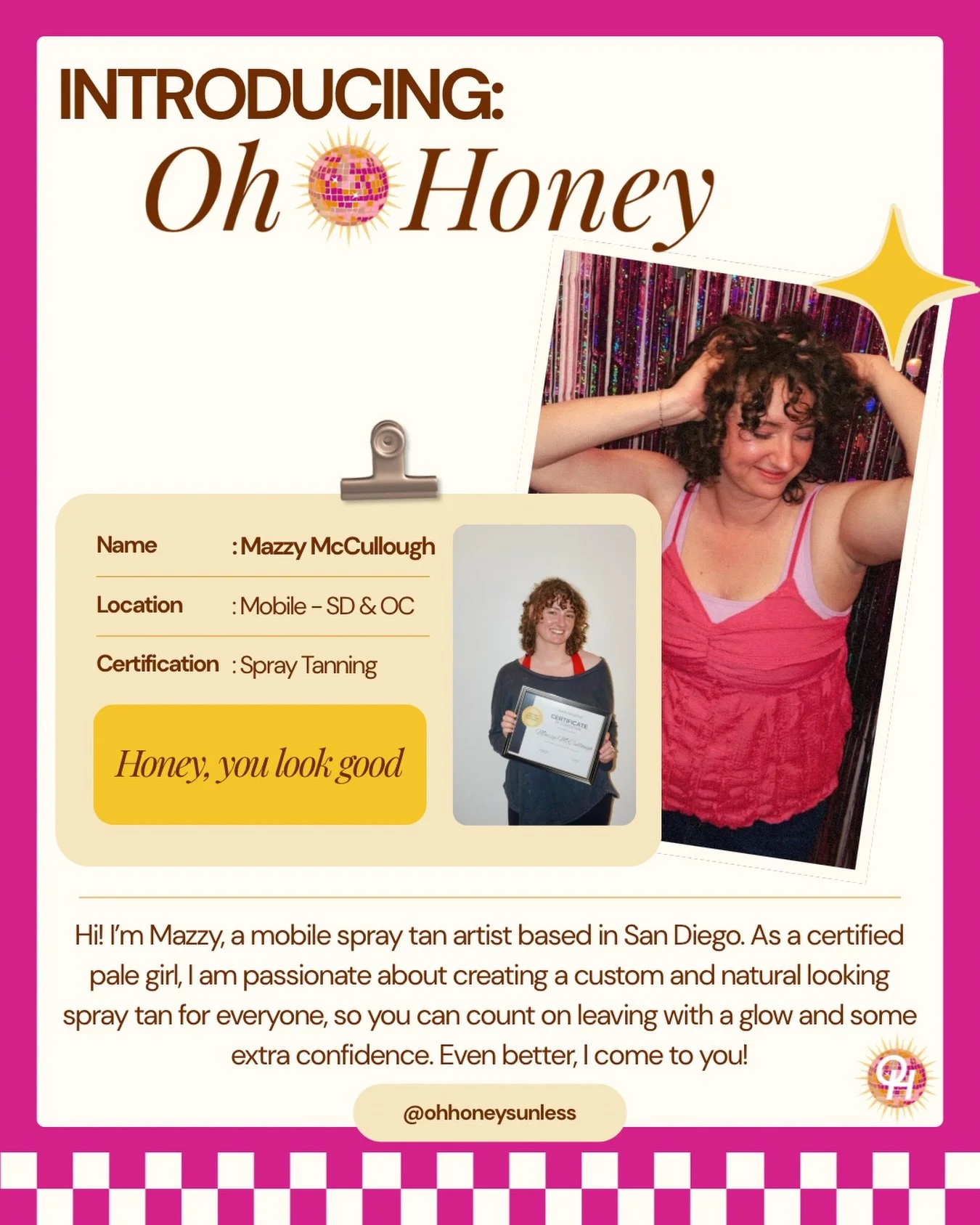 oh hi, honey✨

&bull; based in north county SD

&mdash;&mdash;
#sunlesstanning #spraytan #ohhoneysunless #sandiego #northcountysd