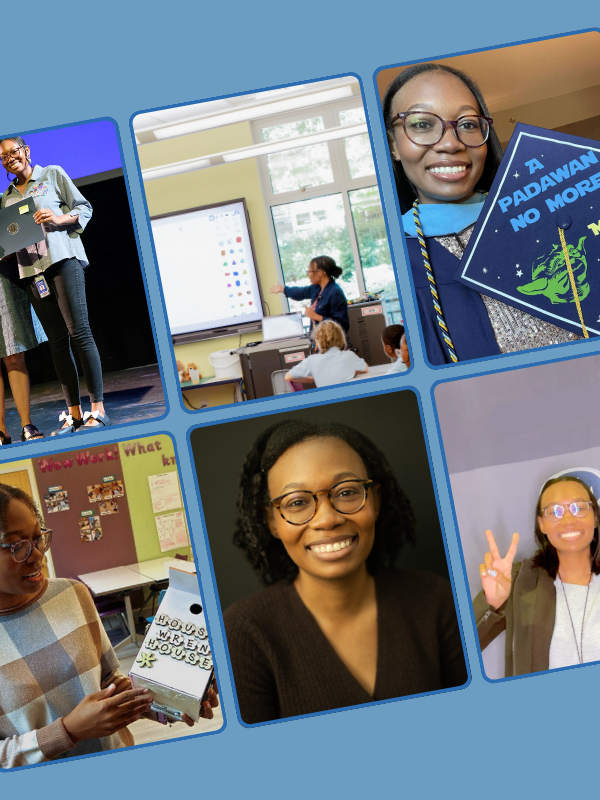 Collage of women in various educational and professional settings, including a woman on stage, students in a classroom, a woman with a graduation gown and stole, a woman holding a notebook, a portrait of a woman smiling, and a woman making a peace sign, emphasizing diversity and achievement.