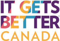 Colorful text saying 'IT GETS BETTER CANADA' with each word in a different color.