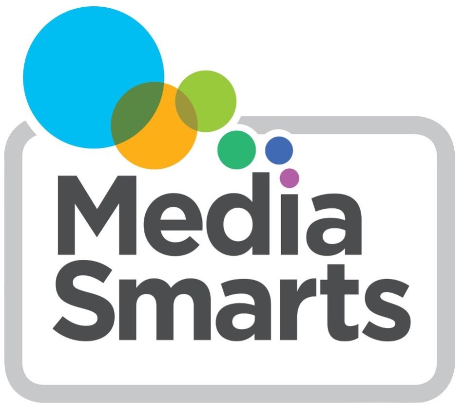 Logo with colorful circles above the words "Media Smarts" inside a rounded square