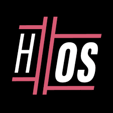 Logos with the text 'HITOS' in stylized white and pink font on a black background.