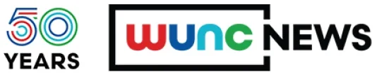WUNC News logo with a '50 years' anniversary emblem