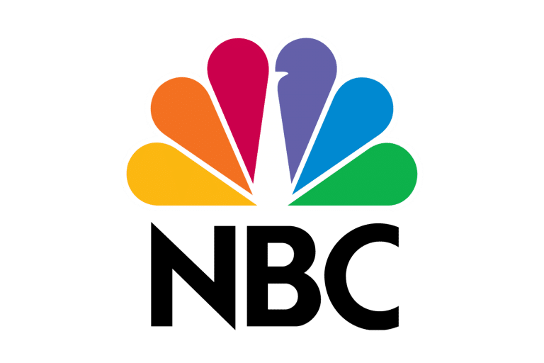 Colorful NBC logo with peacock feathers and the letters NBC below.