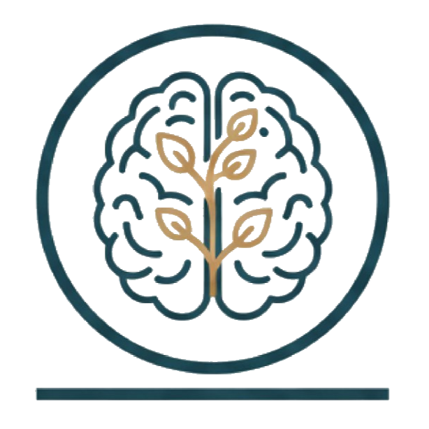 Clock with a brain-shaped face and a tree with leaves inside the brain design.