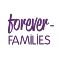 The image features the words 'forever families' written in purple handwritten style text.
