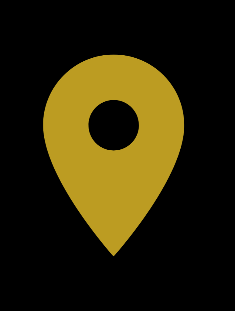 A black background with a gold location pin symbol in the center.