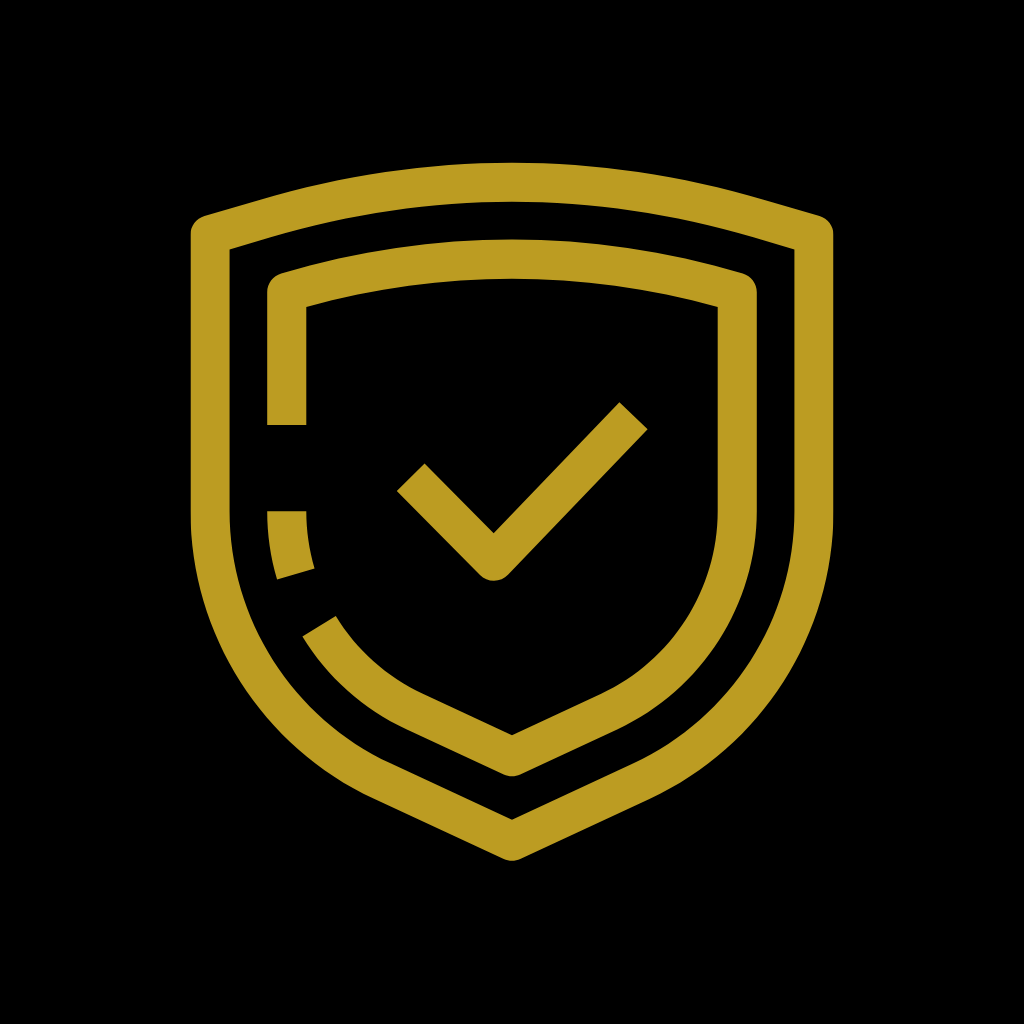 Gold shield with a checkmark inside