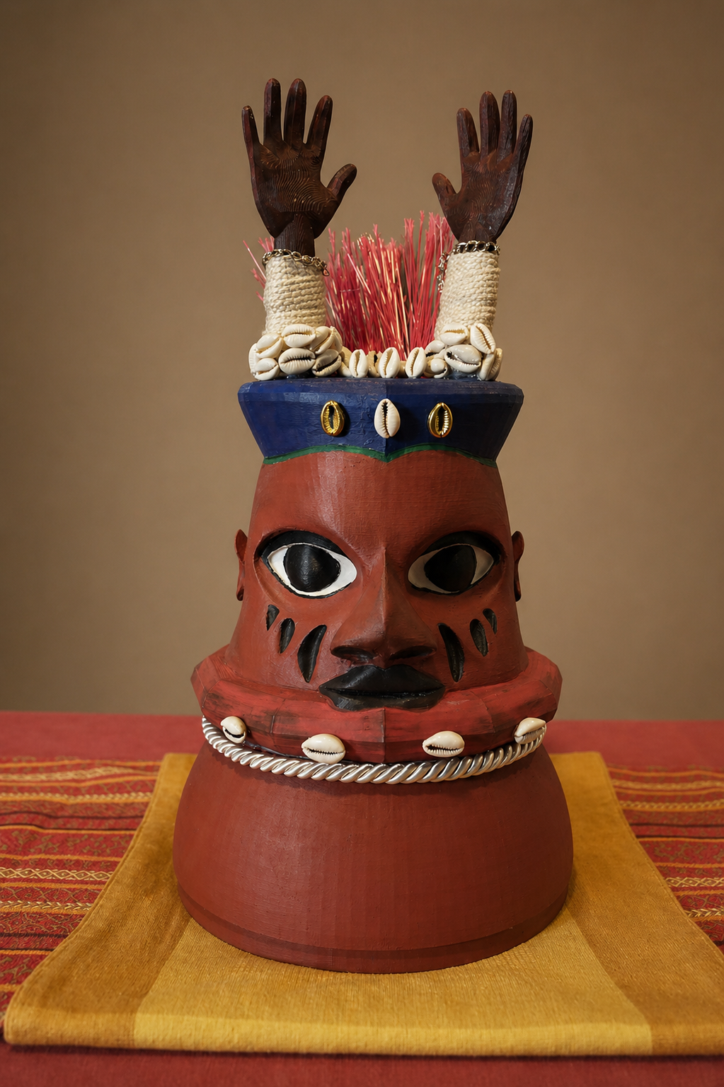   “Hands Up, Don’t Shoot” Gẹ̀lẹ̀dẹ Headdress    
2023 · Resin and found objects