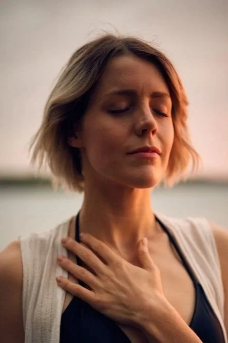 woman with hand on chest and eyes closed
