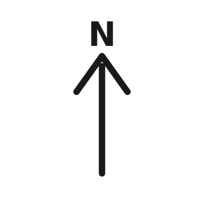 An arrow pointing upward with a letter 'N' above it, indicating north direction.