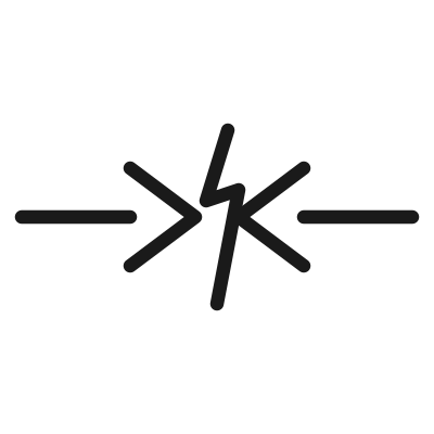 Diagram showing two arrows pointing towards each other with a curly arrow between them and a central symbol resembling a skewed 'K'.