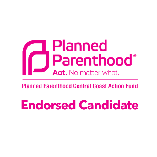 Planned Parenthood logo with pink text stating 'Act. No matter what.', and 'Endorsed Candidate' on a black background.