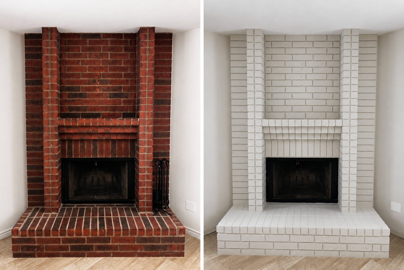 From Dated to Timeless:  Fireplace Color Transformation in a Woodlands Living Room