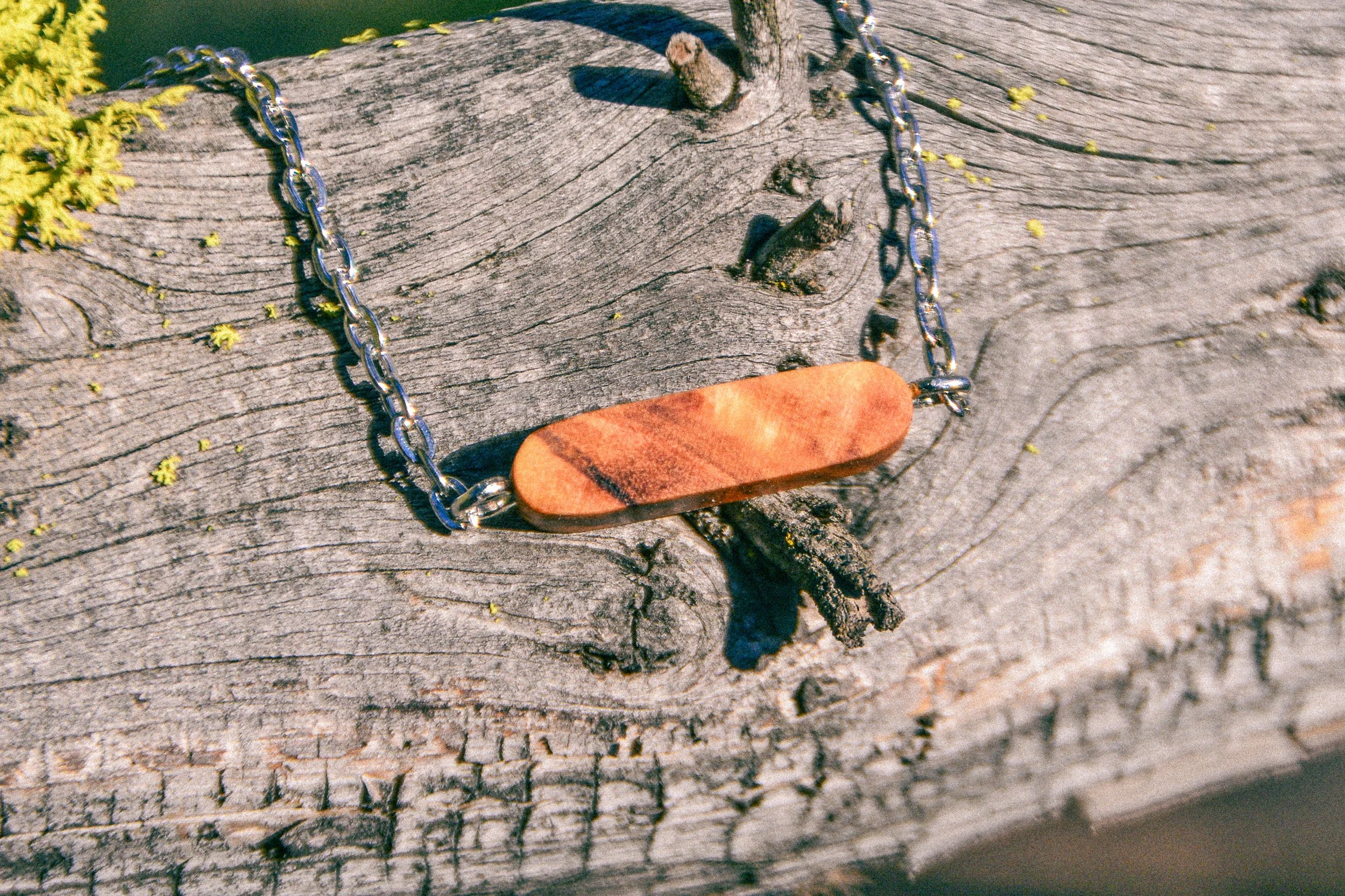 Handcrafted wooden necklace, inspired by nature, made in Central Oregon, by Timber Lark