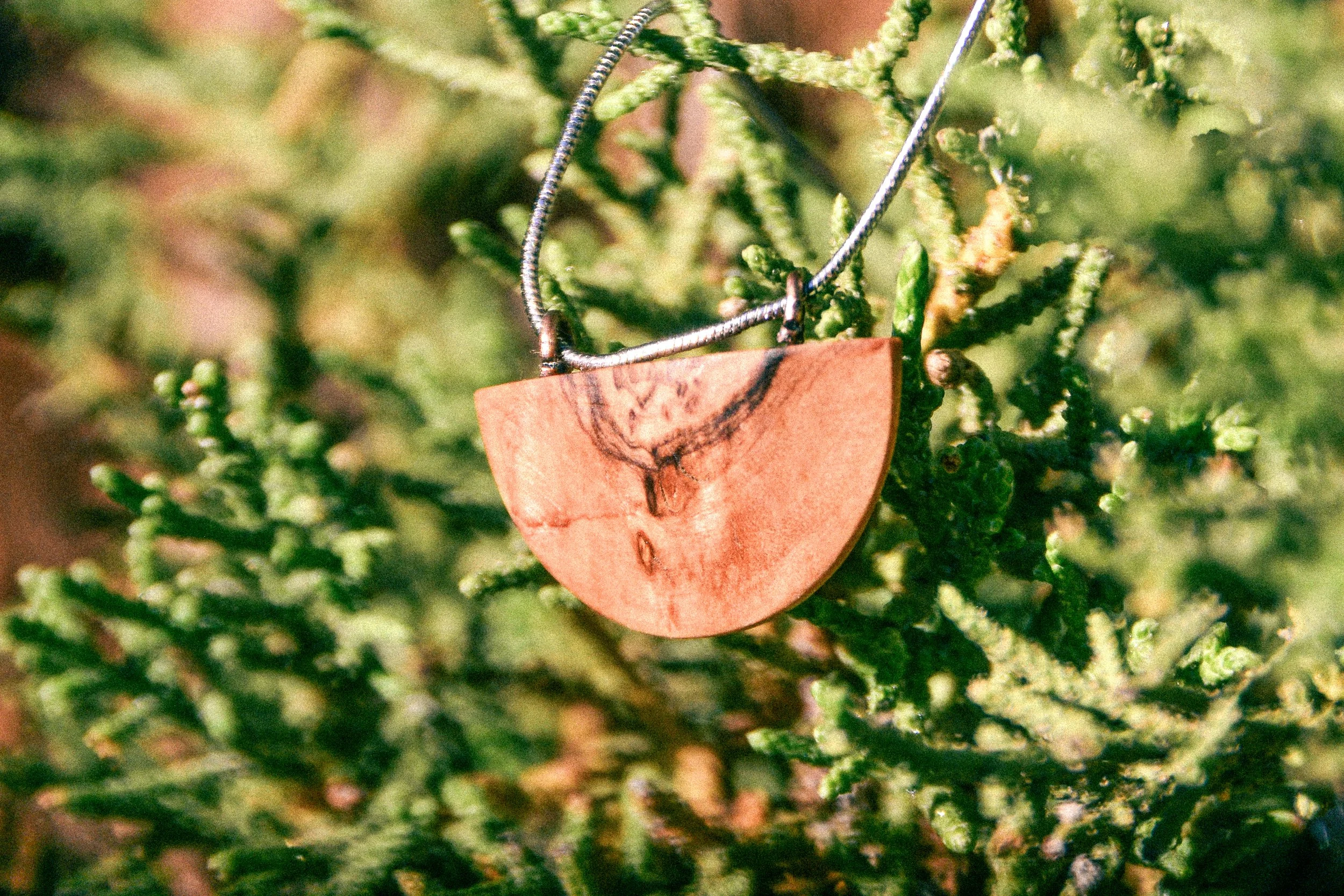 Handcrafted wooden necklace, inspired by nature, made in Central Oregon, by Timber Lark