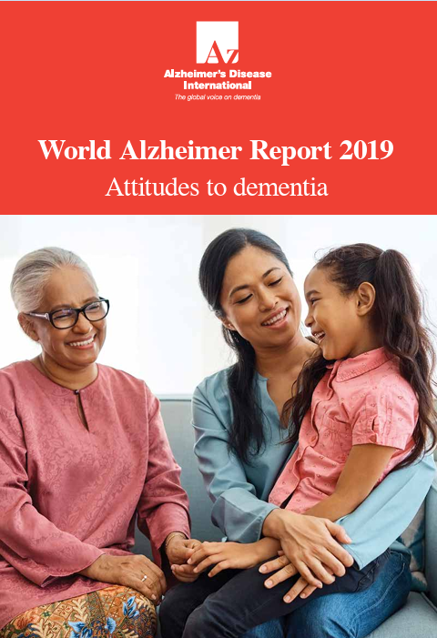 Cover of the 2019 World Alzheimer Report: Attitudes to Dementia, by Alzheimer's Disease International.