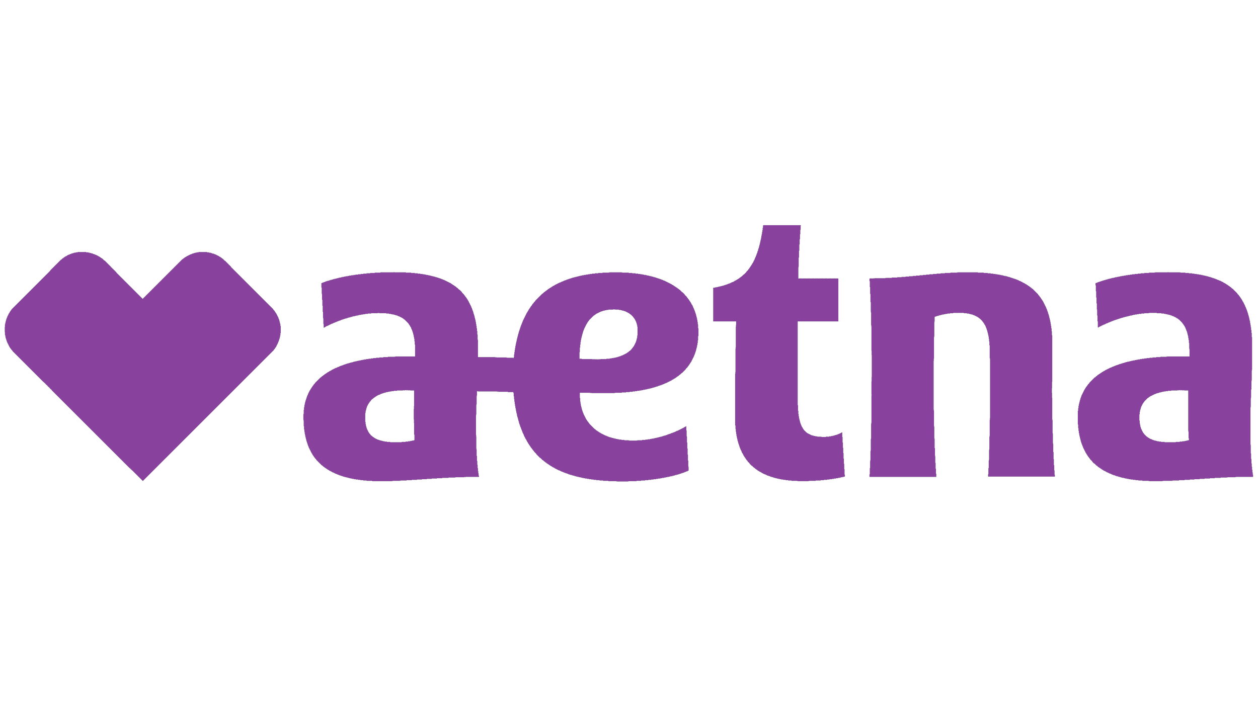 The Aetna official logo featuring  a purple heart followed by aetna in purple text with a font that connects the lower-case a with the e