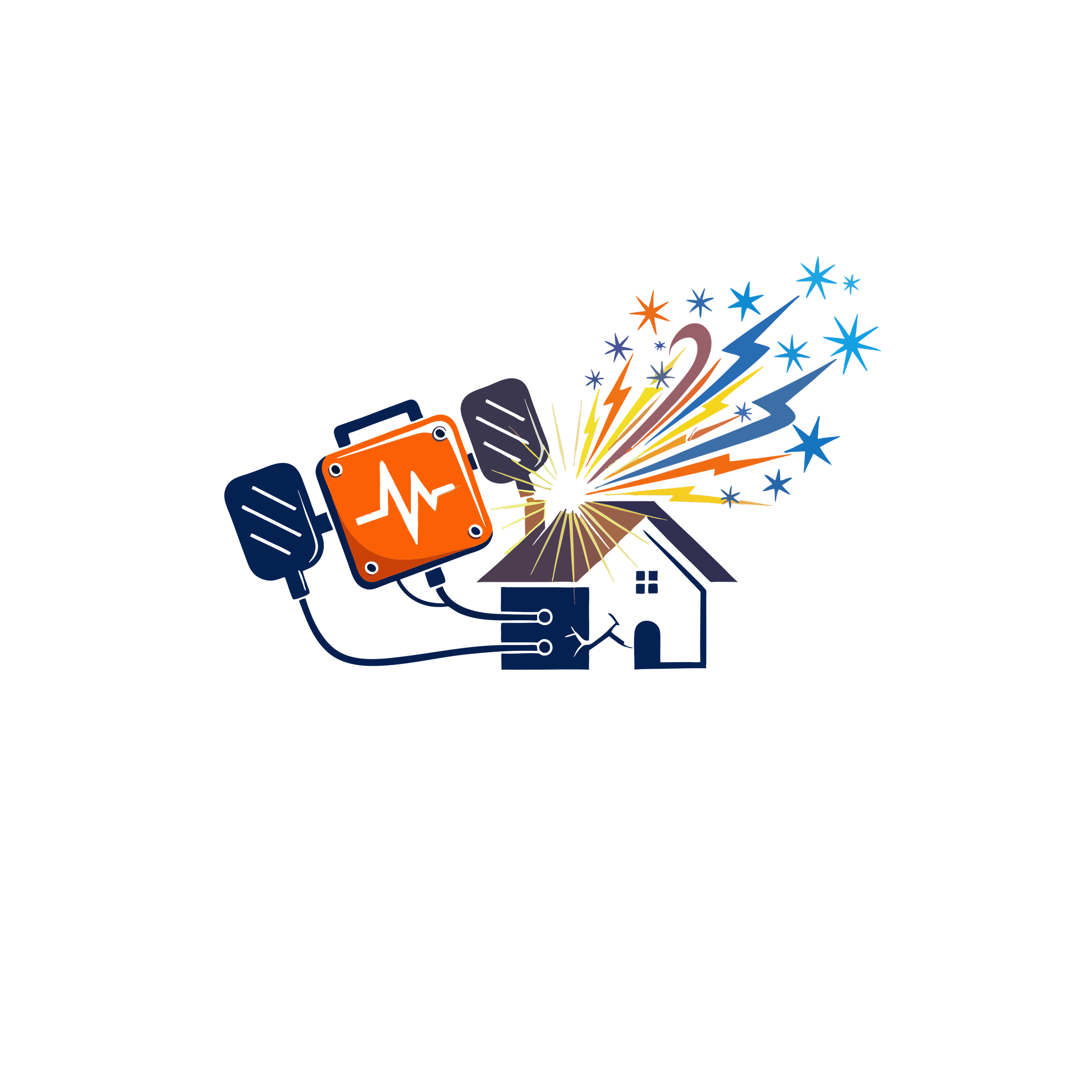 Graphic illustration celebrating the 2024 New Year, featuring fireworks, a rocket, stars, and stylized technological and festive elements with a dark background.
