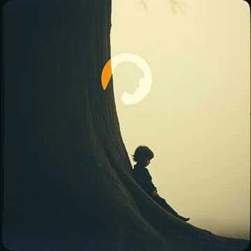 A person sitting under a large tree at sunset.
