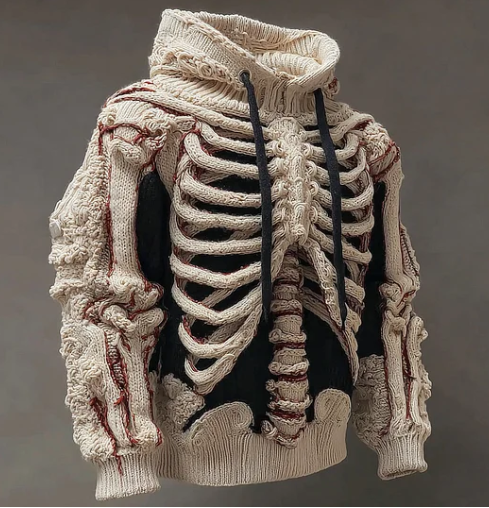 A sweater designed to look like a human rib cage.