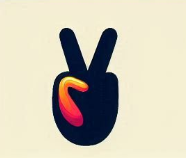 Black hand making a peace sign with a colorful heart-shaped design inside the palm.