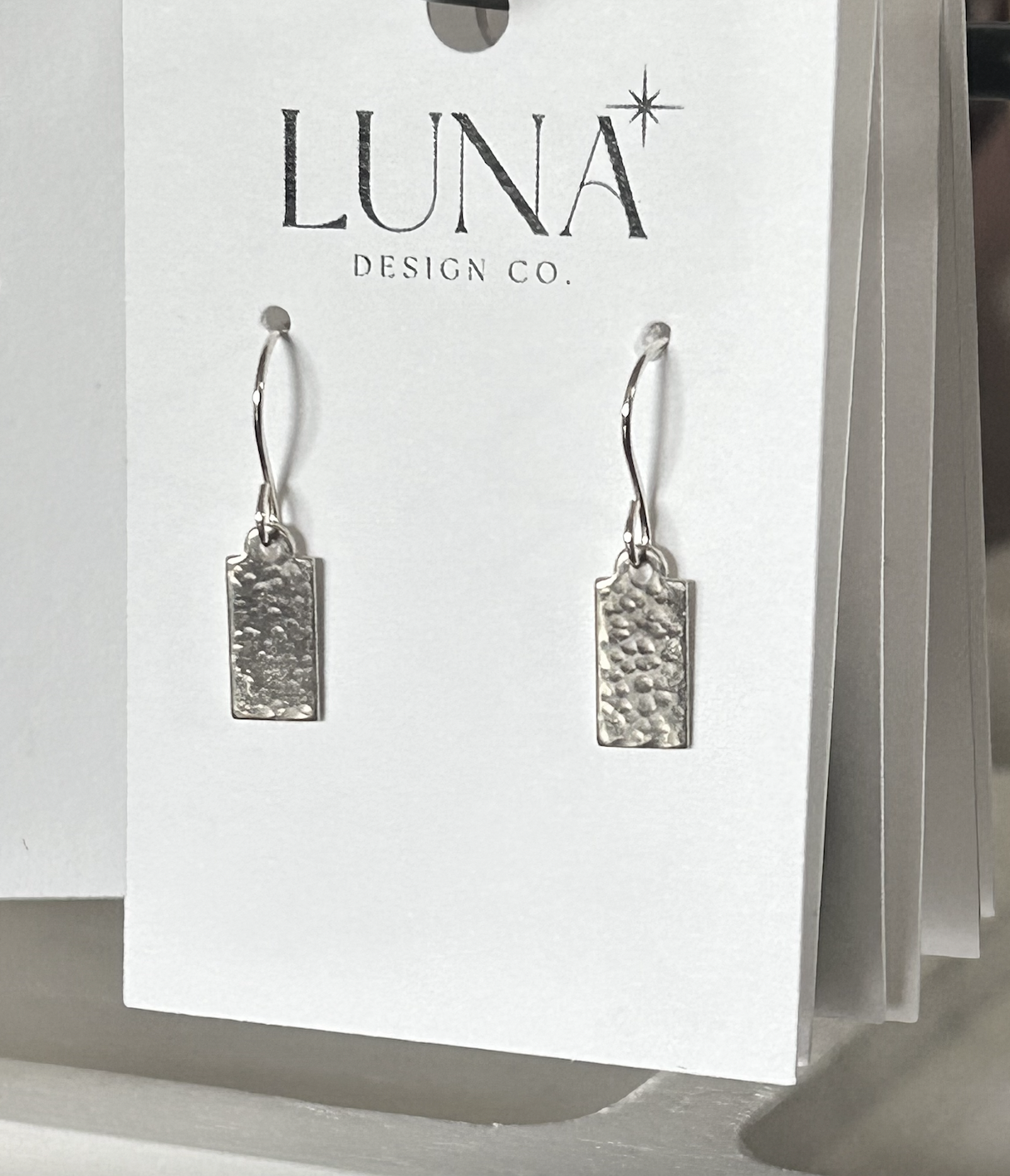 Hammered Sterling Silver Tag Drop Earrings