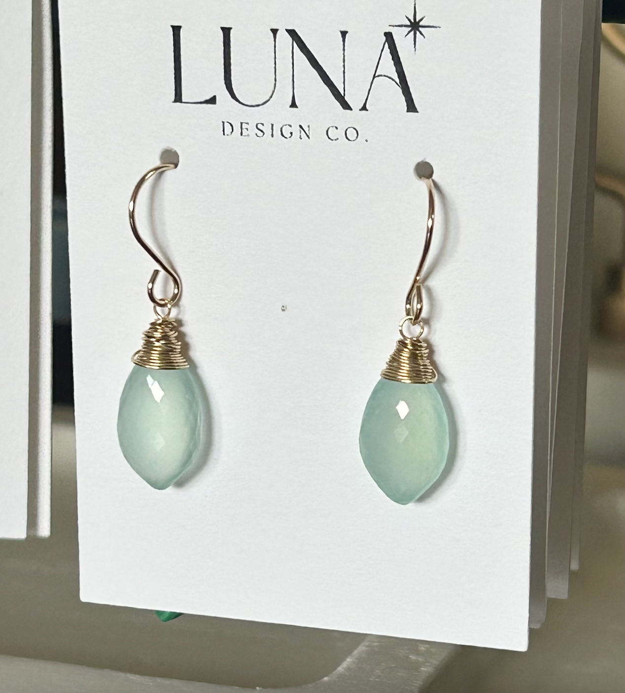 Aqua Chalcedony Drop Earrings