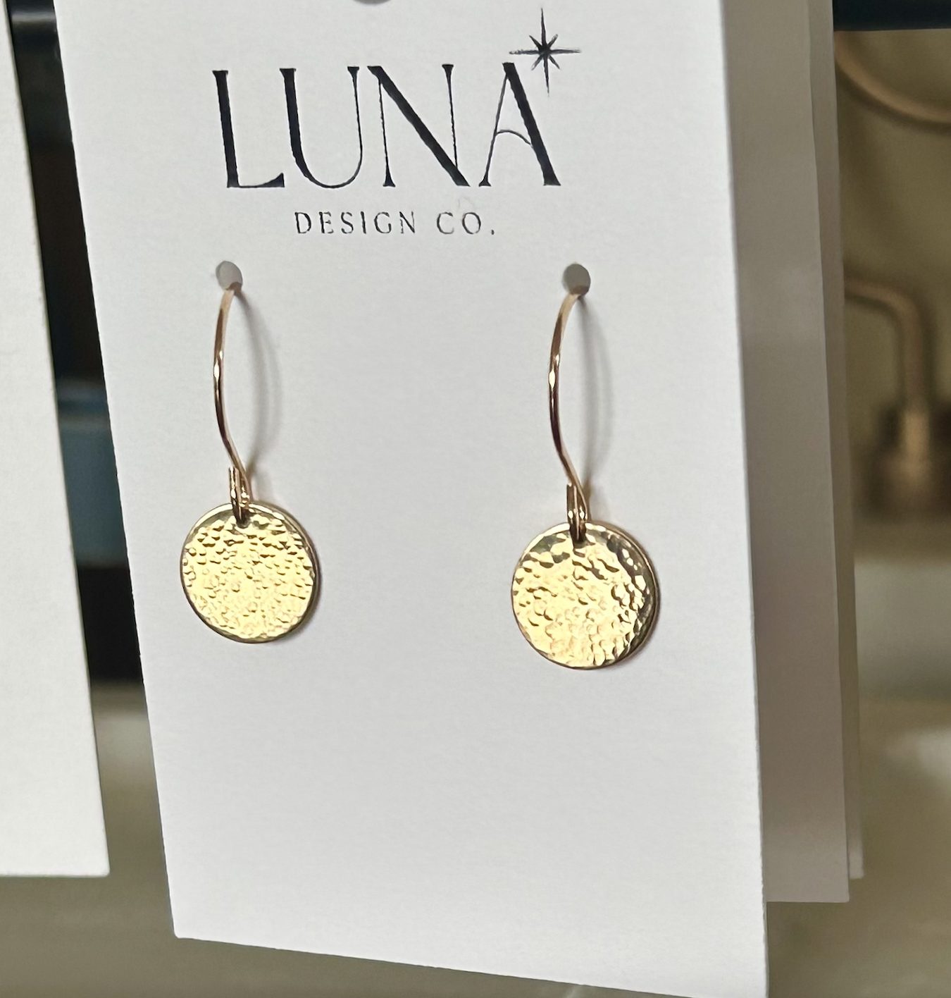 Hammered Gold Disc Drop Earrings