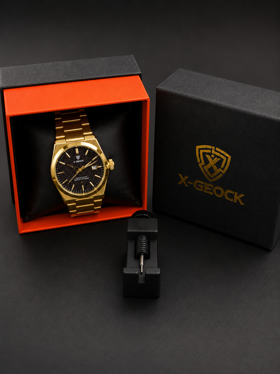 X-GEQCK Royal BLue Executive Men  Dorado cara negra  2.png