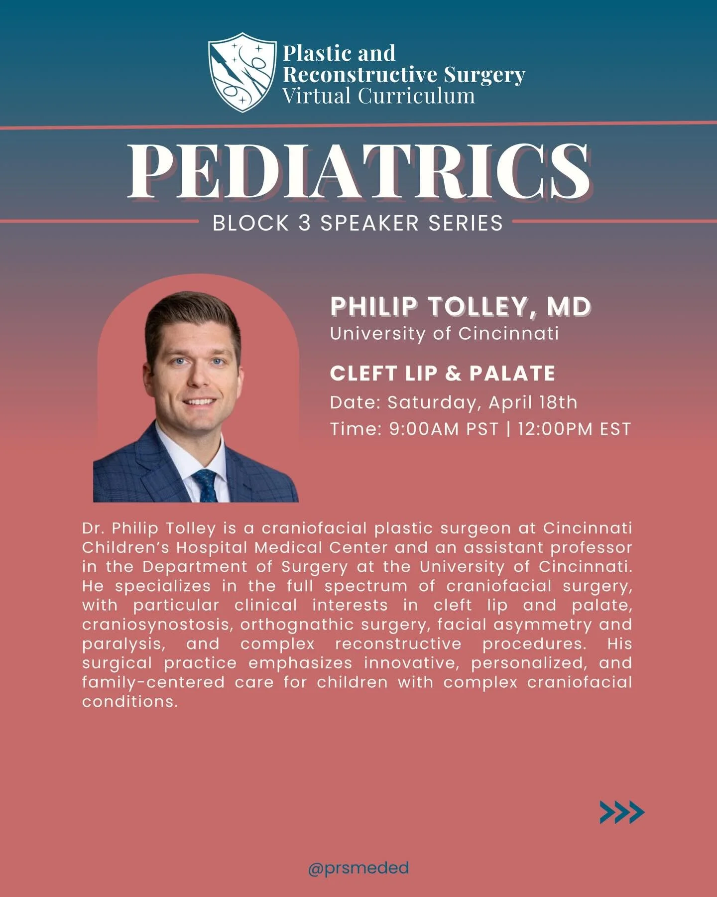 Introducing our second speaker for block 3: Dr. Philip Tolley 🤩 ✨He&rsquo;ll be covering the fundamentals of cleft lip &amp; palate this Saturday morning at 9am PST. Tune in via the link in the bio!! 🔗