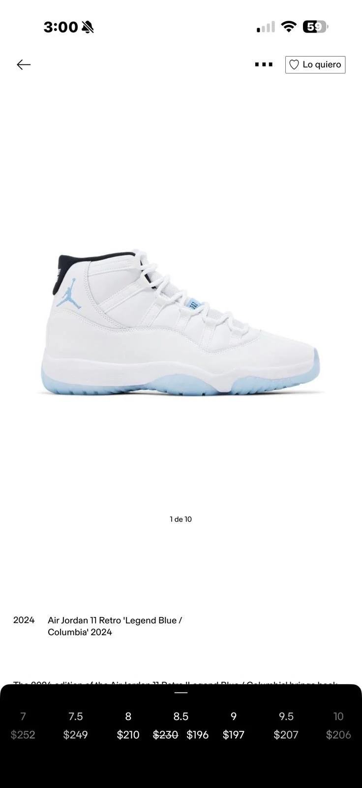 Air Jordan 11 Retro 'Legend Blue/Columbia' 2024 (SZ 8)