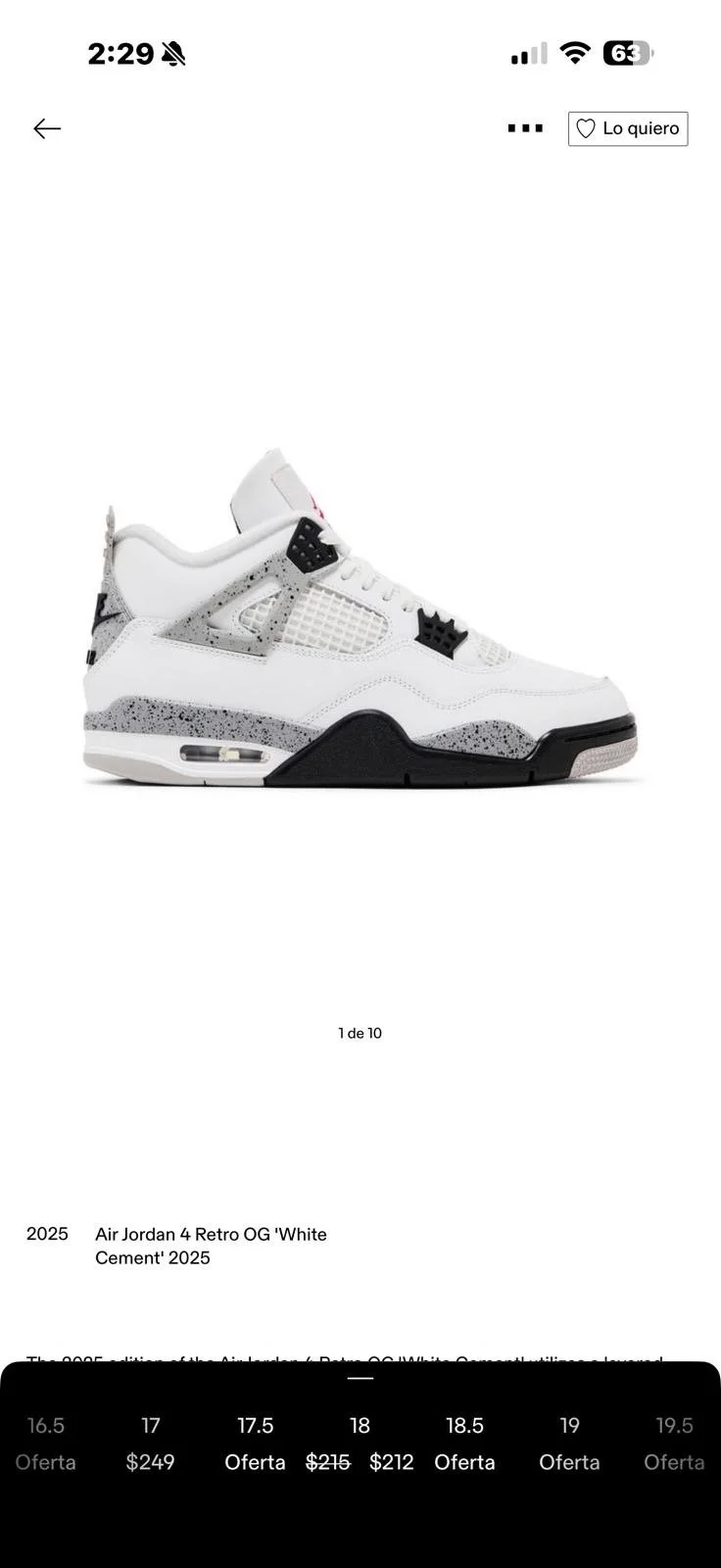 Air Jordan 4 Retro OG 'White Cement' 2025