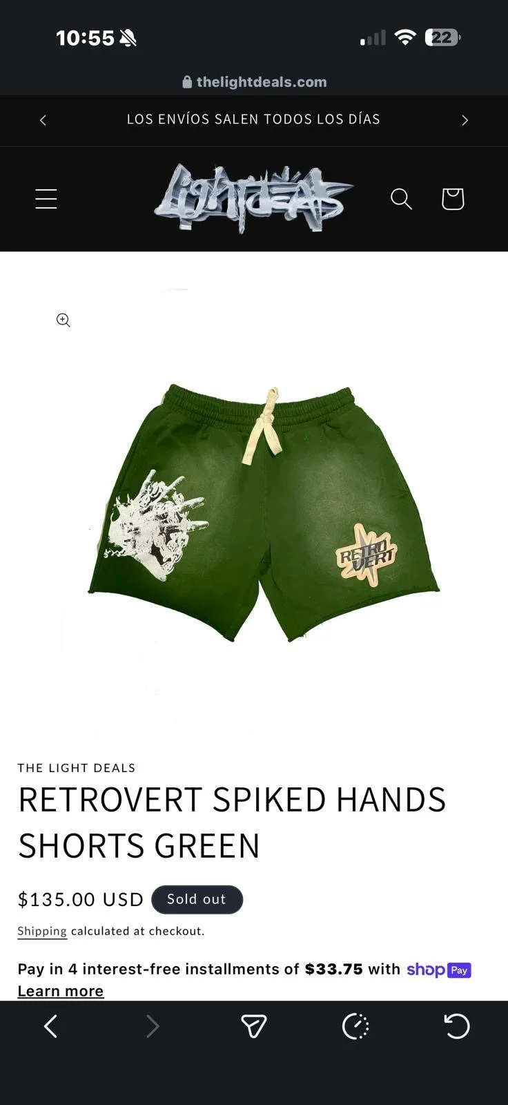 RETROVERT SPIKED HANDS SHORTS GREEN