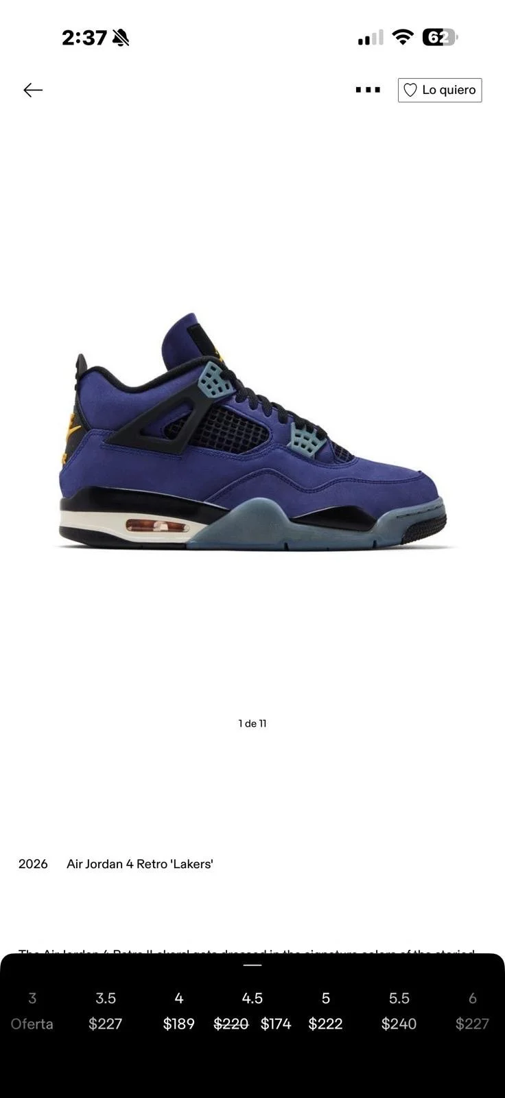 Air Jordan 4 Retro 'Lakers' (SZ 8)