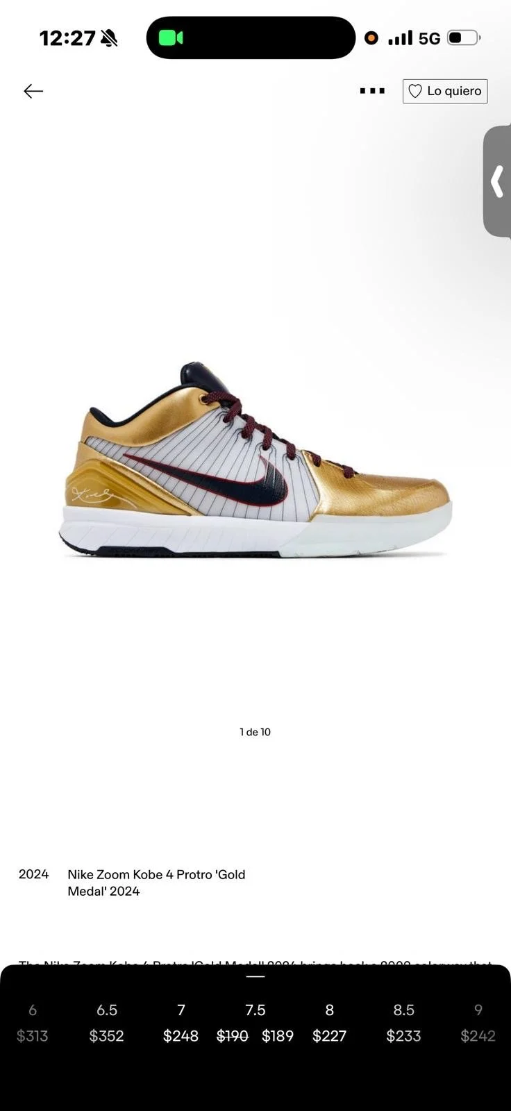 Nike Zoom KOBE 4 Proto ‘Gold Medal’ 2024 (SZ 9)
