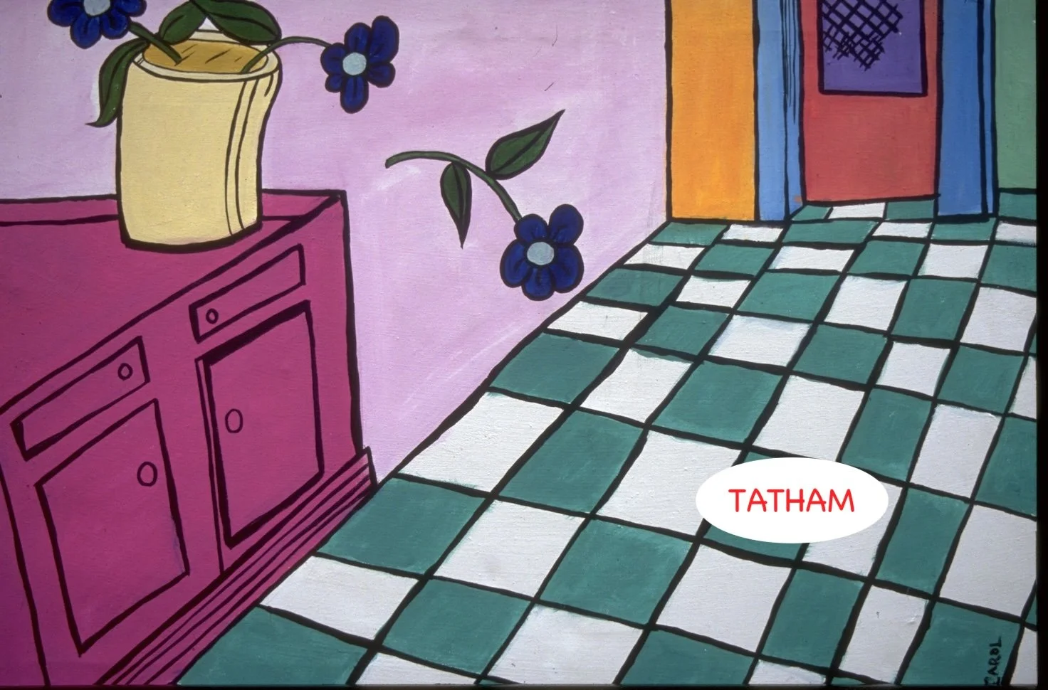 "Cartoon Kitchen" 
Acrylic on Canvas
4' x 6'
This painting won second place in a competition through the MOMA Gallery in NYC.  Because of this honor I received a solo show at Viridian Gallery in Chelsea, NYC and became a member of the Pleiades Galler