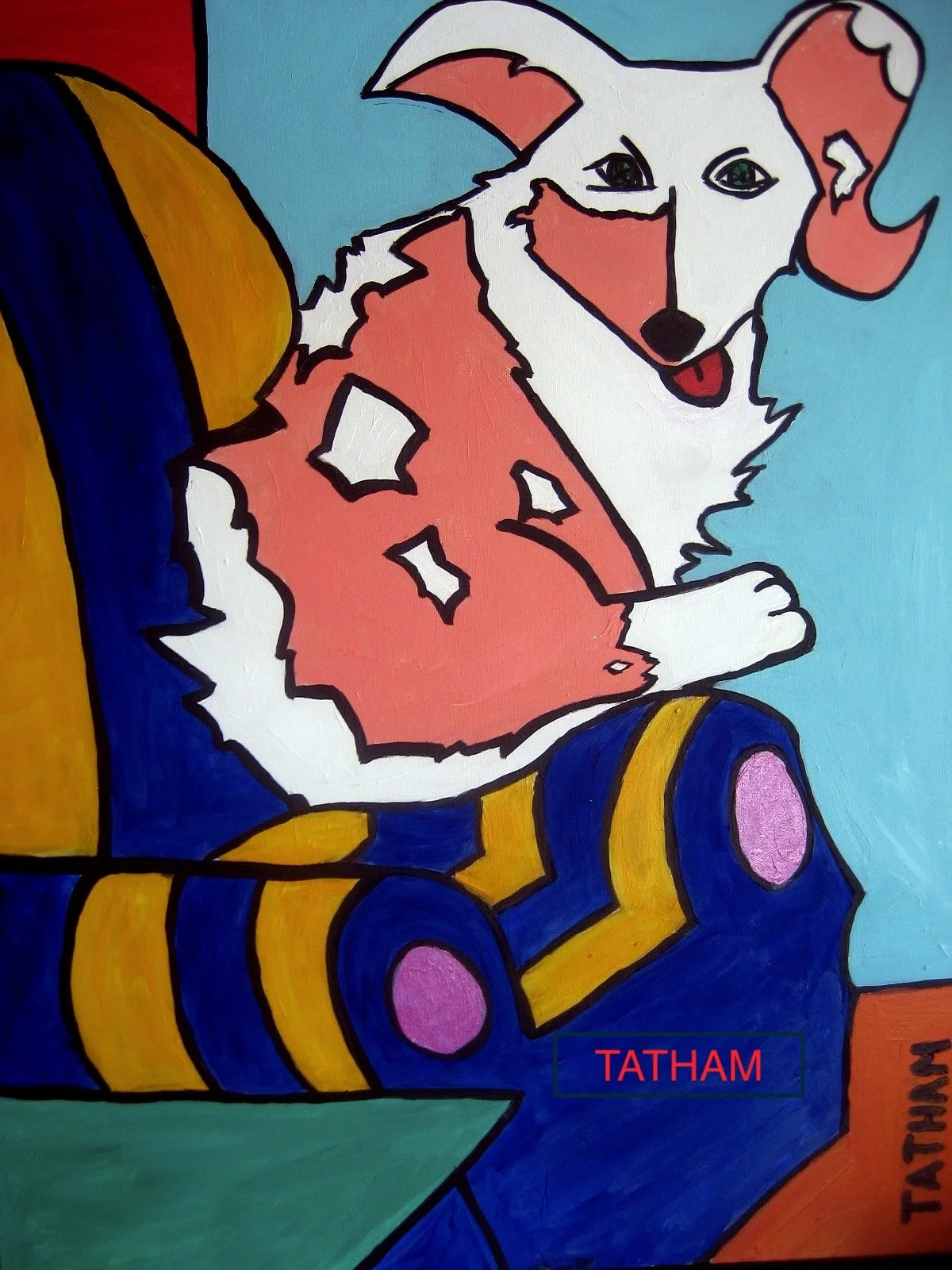"Bailey"
 Acrylic on Canvas 
22" x 24" 
This dog belonged to my brother and was a sweetheart so I painted him.