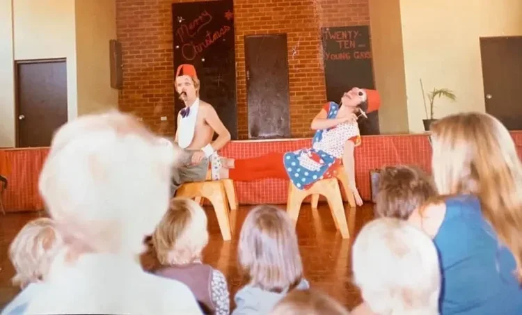 One of the most enjoyable jobs I ever had was touring pre-schools, kindergarten & infants classes in a show called Whoops! with Brian Joyce as part of Pipi Storm, a theatre-in-education company. This show involved the children in the performance. It 