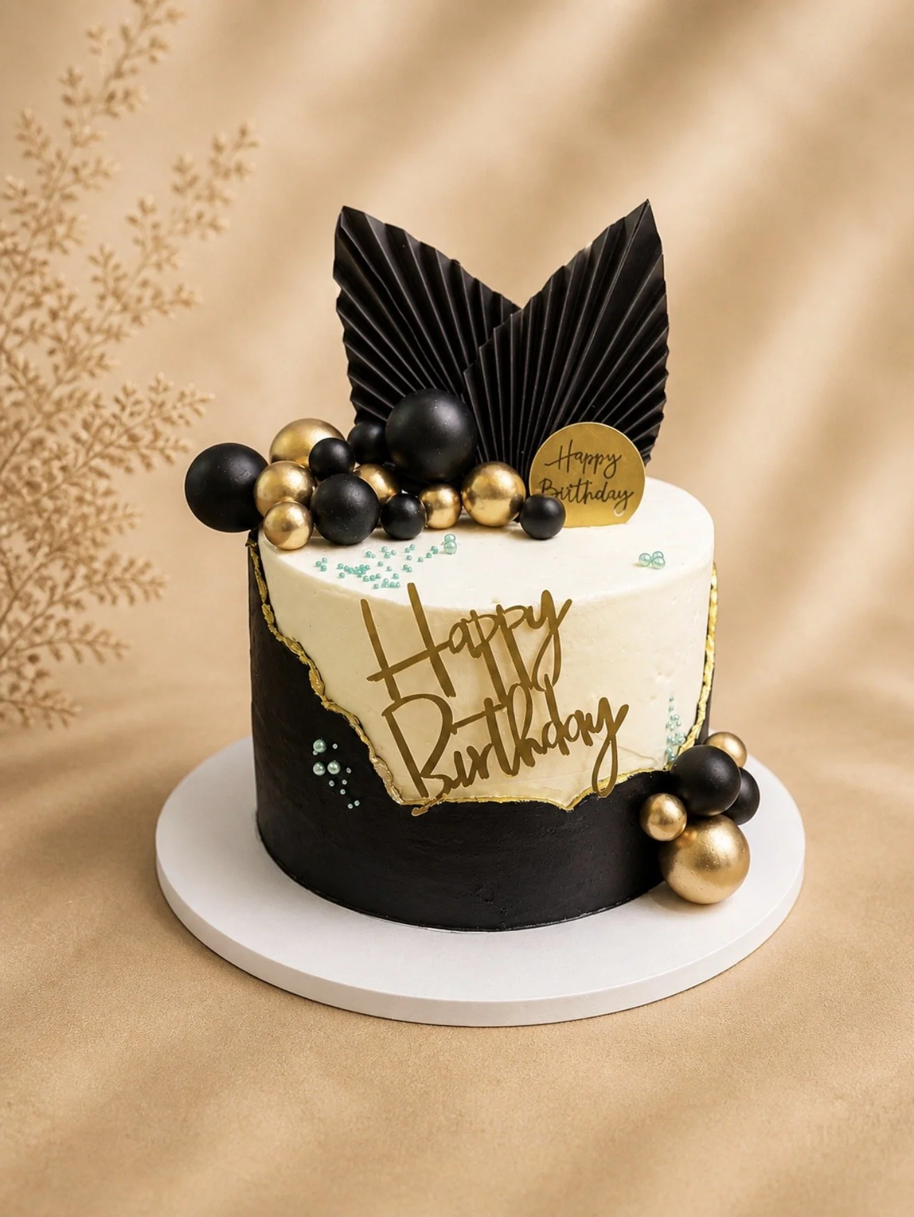 8" Modern Black and Gold Celebration Cake (serves 20-30)