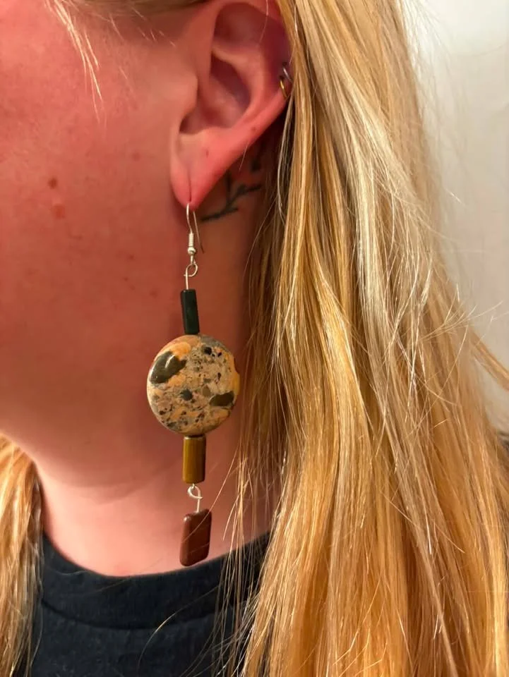 Green Jade & Dalmatian Jasper Disk Dangle