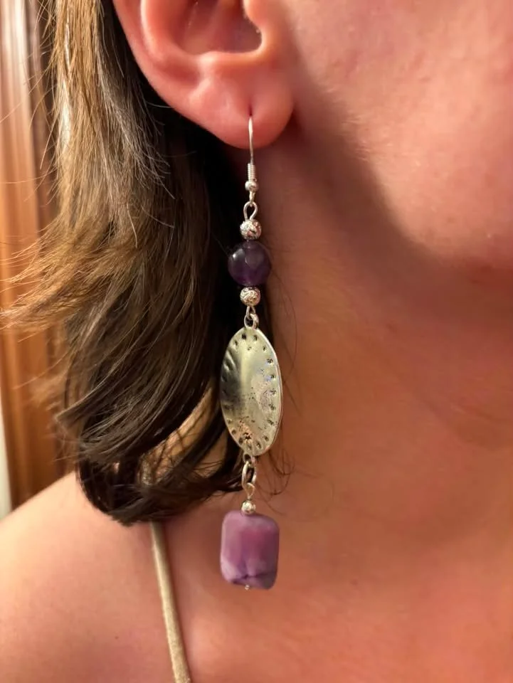 Lavender Jade, Amethyst & Silver Disk Drops