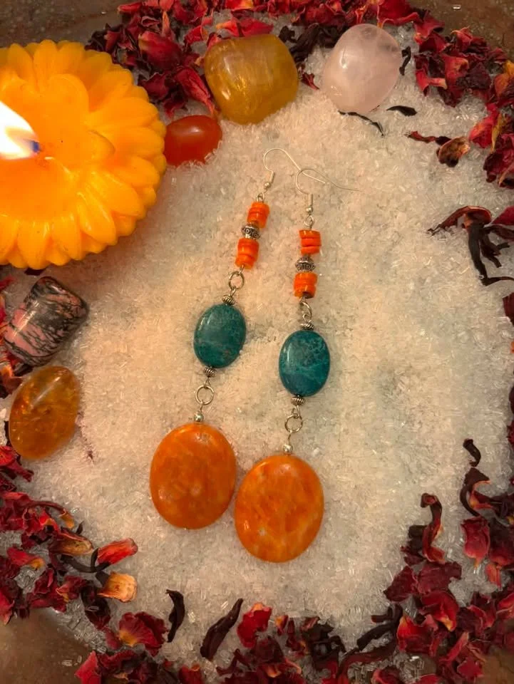 Turquoise & Orange Jasper Dangle