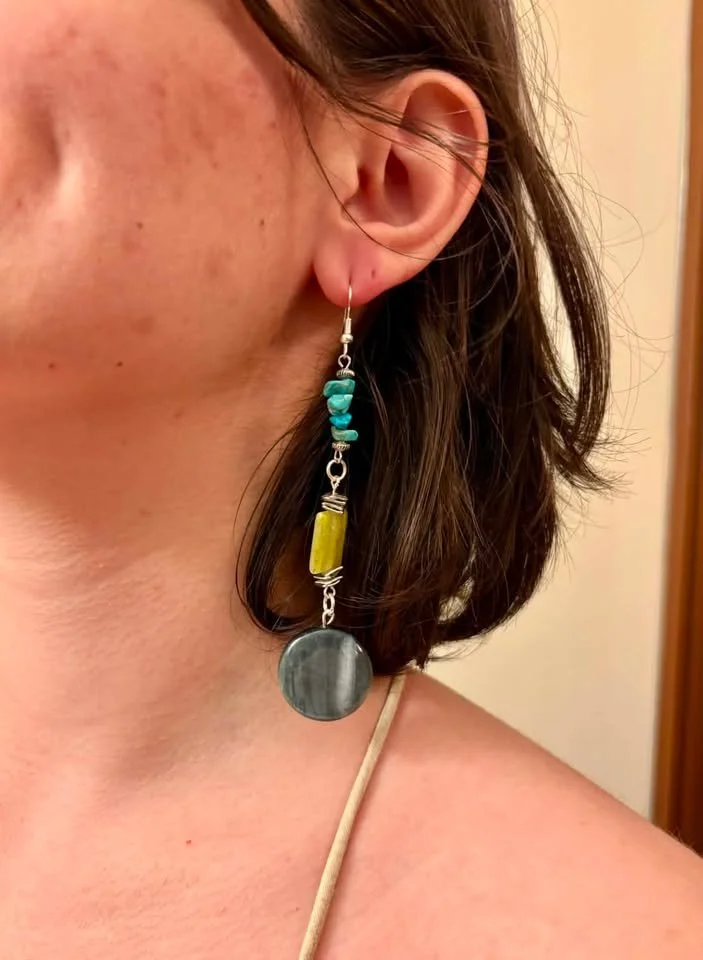 Yellow Jade & Gray Agate Disk Dangle