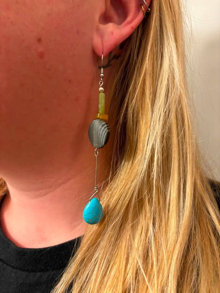 Turquoise Howlite, Banded Agate & Jade Avante Garde Dangle